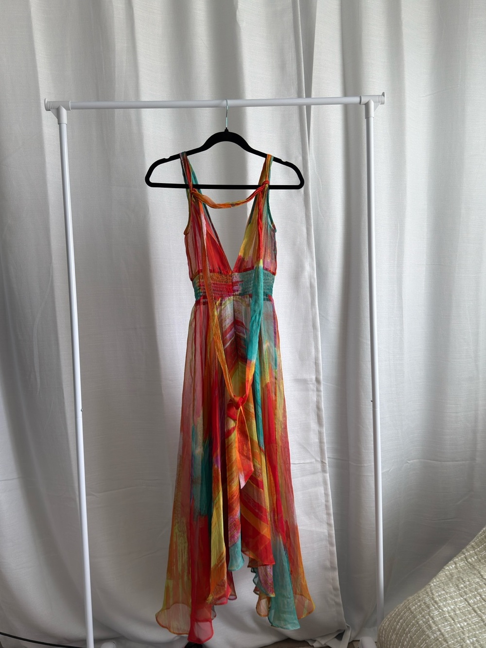 Vintage Multi-Color Maxi Dress with Shirred Waist - Picture 3 of 3